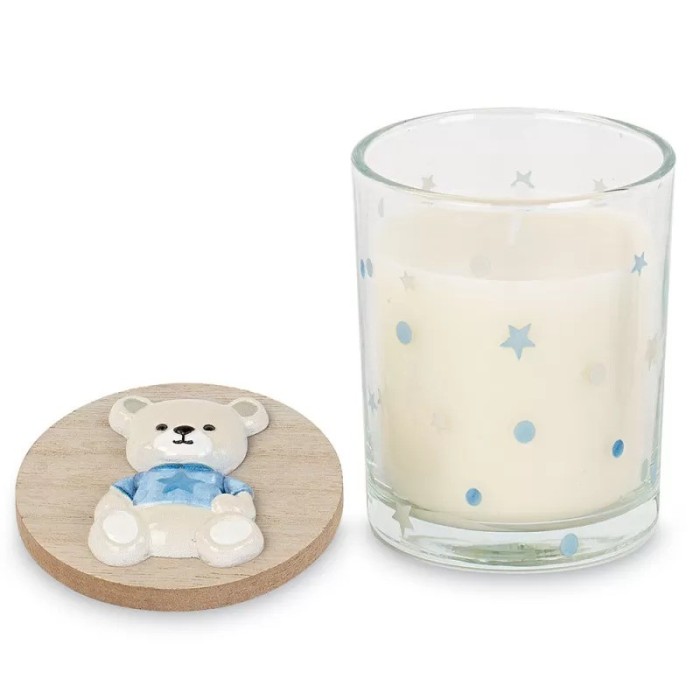 CANDELA VETRO ORSETTO AZZURRO D7 H9 CON SCATOLA